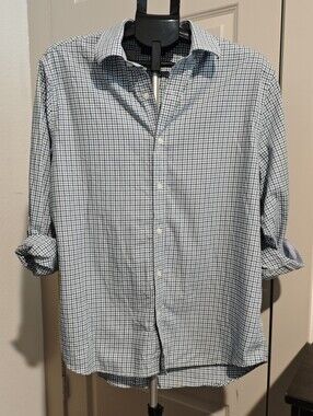 Nautica Men’s Long Sleeve Blue/ White Plaid Button Up Shirt Size L 16 1/2 32/33